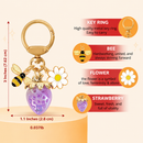 Solid Purple Strawberry Bee Daisy Keychain - Gold Metal Ring with Rhinestone Fruit Charm, Cute Bag Accessory for Women and Girls