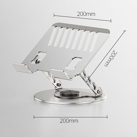 360 Degree Rotatable Laptop Stand Adjustable Aluminium Ergonomic Notebook Holder Small Size 20x20cm Height Angle Adjustable Desktop Cooling Riser for Office Home Study Workspace