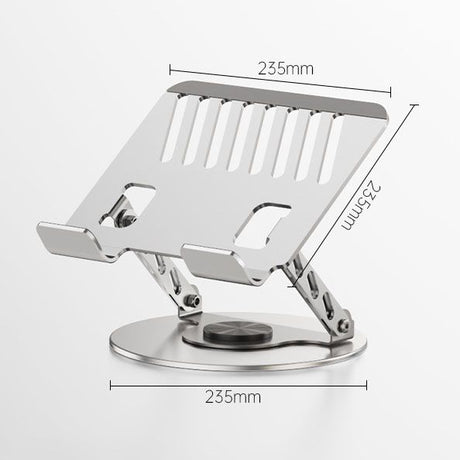 360 Degree Rotatable Laptop Stand Adjustable Aluminium Ergonomic Notebook Holder Small Size 23.5x23.5cm Height Angle Adjustable Desktop Cooling Riser for Office Home Study Workspace