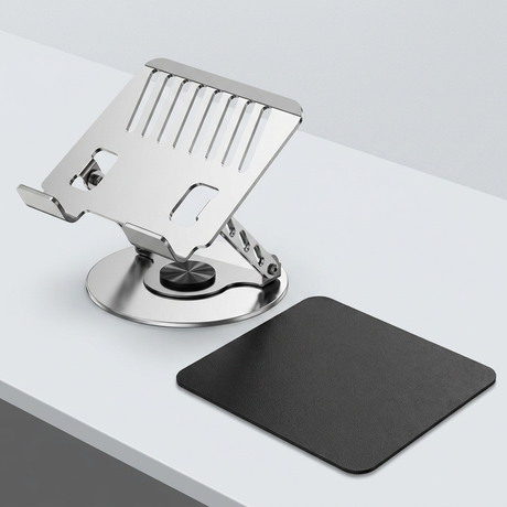 Adjustable aluminum alloy laptop stand (20*20CM), with mouse pad (21*25cm), adjustable height and angle, space-saving, heat dissipation support, suitable for office, home, study and work environments