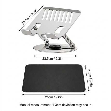 Adjustable aluminum alloy laptop stand (23.5*23.5CM), with mouse pad (21*25cm), adjustable height and angle, space-saving, heat dissipation support, suitable for office, home, study and work environments