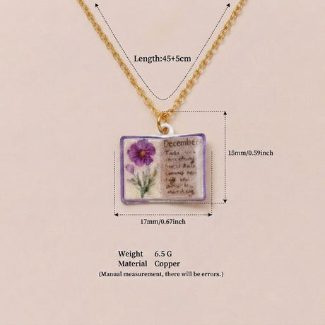 Vintage-style book necklace with December birthday flowers, a luxurious gold-plated bronze exquisite floral pendant gift
