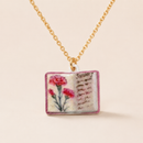 Vintage-style book necklace with January birthday flowers, a luxurious gold-plated bronze exquisite floral pendant gift