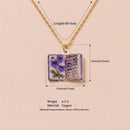 Vintage-style book necklace with February birthday flowers, a luxurious gold-plated bronze exquisite floral pendant gift
