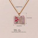 Vintage-style book necklace with June birthday flowers, a luxurious gold-plated bronze exquisite floral pendant gift