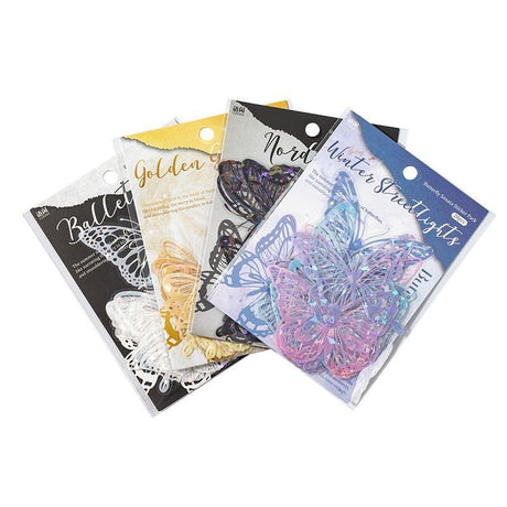 Gold Butterfly Holographic Cake Stickers PET Seashell Gloss Butterfly Cake Decorations DIY Dessert Toppers Party Supplies 20pcs x 2 Packs