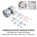 Iridescent Mixed Size Circle Sequin Garland 2 Pack 3m Each Holographic Round Disc Hanging Party Decoration Streamer Birthday Wedding Event Decor Lightweight Easy Setup