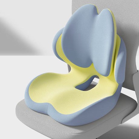 Blue Ergonomic Memory Foam Seat Cushion with Lumbar Support - Integrated Backrest Design, Breathable Hollow Core for Office and Car Use