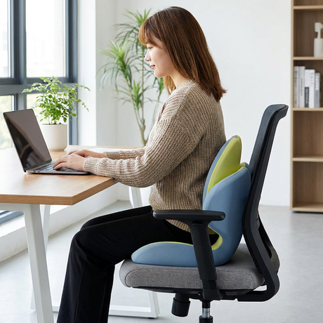 Blue Ergonomic Memory Foam Seat Cushion with Lumbar Support - Integrated Backrest Design, Breathable Hollow Core for Office and Car Use