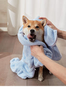 Pet Wearable Bathrobe Towel (Size L) - Quick-drying, absorbent full-body cover with hood and zipper, suitable for dog and cat grooming