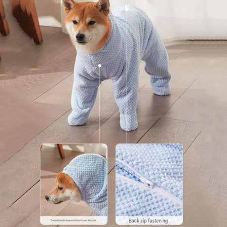 Pet Wearable Bathrobe Towel (Size XXL) - Quick-drying, absorbent full-body cover with hood and zipper, suitable for dog and cat grooming