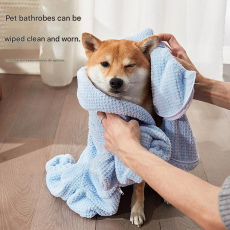Pet Wearable Bathrobe Towel (Size XXXL) - Quick-drying, absorbent full-body cover with hood and zipper, suitable for dog and cat grooming
