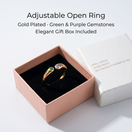 Adjustable Birthstone(February) Open Ring Set 18K Gold Plated Stainless Steel Minimalist Dainty Stackable Gemstone Rings Personalized Jewelry Gift Box Included Everyday Wear Gift