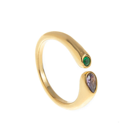 Adjustable Birthstone(February) Open Ring Set 18K Gold Plated Stainless Steel Minimalist Dainty Stackable Gemstone Rings Personalized Jewelry Gift Box Included Everyday Wear Gift