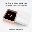 Adjustable Birthstone(May) Open Ring Set 18K Gold Plated Stainless Steel Minimalist Dainty Stackable Gemstone Rings Personalized Jewelry Gift Box Included Everyday Wear Gift