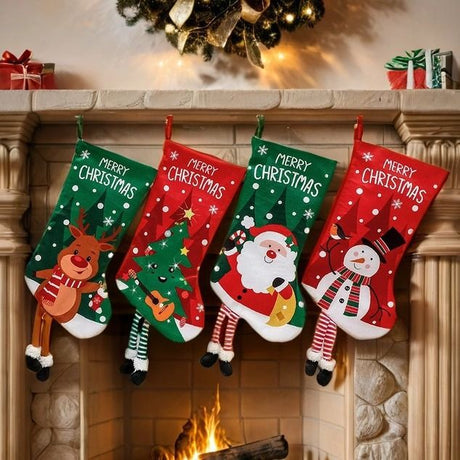 Christmas tree Hanging Stocking - Festive Red Christmas tree Design Hanging Sock with Dangling Legs Plush Holiday Fireplace Tree Decoration Gift Storage Bag for Home Seasonal Decor
