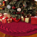 Knitted Christmas Tree Skirt 48 Inch Red Round Tree Base Cover with Cable Knit Border Soft Holiday Tree Skirt Rustic Christmas Decor for Home Fireplace Party Festive Gift Display