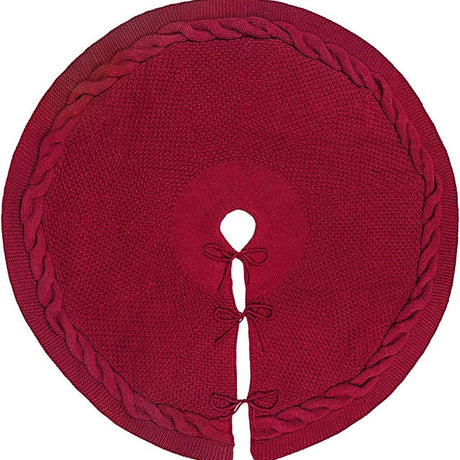 Knitted Christmas Tree Skirt 24 Inch Red Round Tree Base Cover with Cable Knit Border Soft Holiday Tree Skirt Rustic Christmas Decor for Home Fireplace Party Festive Gift Display