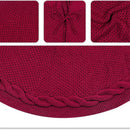 Knitted Christmas Tree Skirt 24 Inch Red Round Tree Base Cover with Cable Knit Border Soft Holiday Tree Skirt Rustic Christmas Decor for Home Fireplace Party Festive Gift Display
