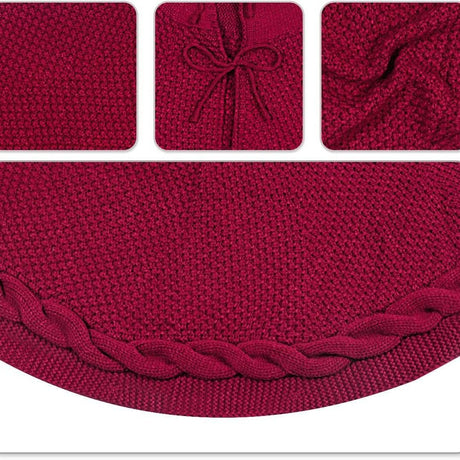 Red Christmas tree skirt and snowman pattern stocking set - 122cm diameter tree skirt, holiday home decor set, reusable Christmas tree base cover and fireplace mantle stocking, suitable for living room and gift display