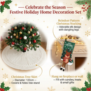 Festive Holiday Home Decoration Set - White Knitted Christmas Tree Skirt & Reindeer Stocking Combo for Cozy Seasonal Styling