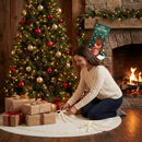 Festive Holiday Home Decoration Set - White Knitted Christmas Tree Skirt & Reindeer Stocking Combo for Cozy Seasonal Styling