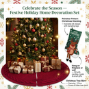 Festive Holiday Home Decoration Set - Red Knitted Christmas Tree Skirt & Reindeer Stocking Combo for Cozy Seasonal Styling