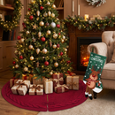 Festive Holiday Home Decoration Set - Red Knitted Christmas Tree Skirt & Reindeer Stocking Combo for Cozy Seasonal Styling