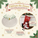 White Christmas tree skirt and snowman pattern stocking set - 122cm diameter tree skirt, holiday home decor set, reusable Christmas tree base cover and fireplace mantle stocking, suitable for living room and gift display