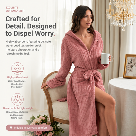 Women's Pink Coral Fleece Hooded Bathrobe (S)- Soft Plush Long Sleeve Wrap Robe with Tie Belt, Highly Absorbent Loungewear for Home Spa and Winter Sleepwear