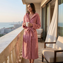 Women's Pink Coral Fleece Hooded Bathrobe (S)- Soft Plush Long Sleeve Wrap Robe with Tie Belt, Highly Absorbent Loungewear for Home Spa and Winter Sleepwear