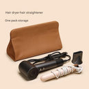 Brown Hair Dryer Storage Bag - Faux Leather Travel Organizer with Magnetic Closure, Waterproof Heat Resistant Pouch for Straighteners Curling Irons and Styling Tools