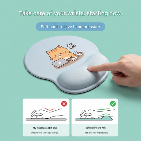 Ergonomic Gel Wrist Support Mouse Pad Cat goes to work pattern  Soft Silicone Wrist Rest Desk Accessory for Office Home Gaming Comfortable Non Slip Ergonomic Computer Use