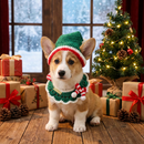 Christmas Pet Collar（Green scarf and hat） Knitted Festive Dog Cat Collar Red Green Adjustable Soft Lightweight Holiday Pet Accessories for Small Dogs and Cats  Party Wear