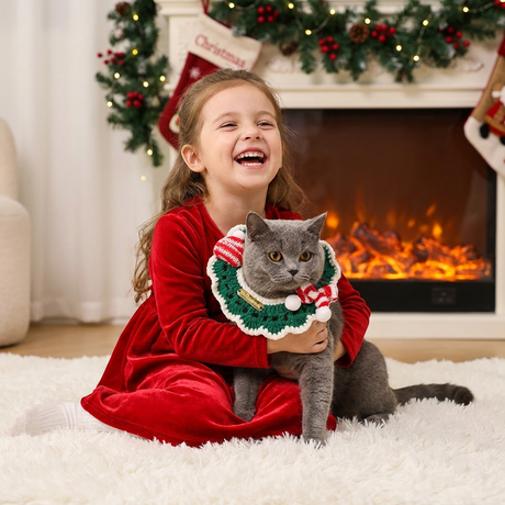Christmas Pet Collar（Green scarf and hat） Knitted Festive Dog Cat Collar Red Green Adjustable Soft Lightweight Holiday Pet Accessories for Small Dogs and Cats  Party Wear