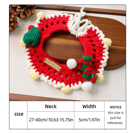 Christmas Pet Collar（Red scarf and hat） Knitted Festive Dog Cat Collar Red Green Adjustable Soft Lightweight Holiday Pet Accessories for Small Dogs and Cats  Party Wear