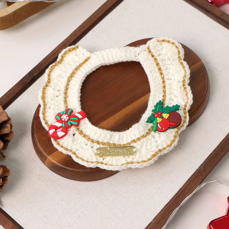 Christmas Pet Collar（Cane and pine cone） Knitted Festive Dog Cat Collar Red Green Adjustable Soft Lightweight Holiday Pet Accessories for Small Dogs and Cats  Party Wear