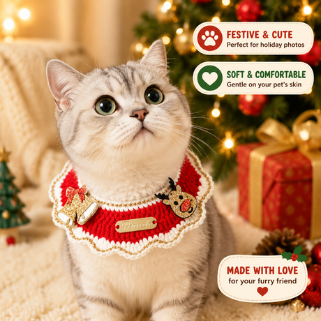 Christmas Pet Collar（Bell-shaped deer） Knitted Festive Dog Cat Collar Red Green Adjustable Soft Lightweight Holiday Pet Accessories for Small Dogs and Cats  Party Wear