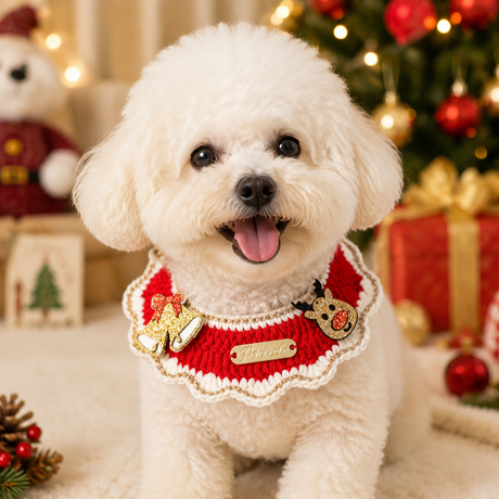 Christmas Pet Collar（Bell-shaped deer） Knitted Festive Dog Cat Collar Red Green Adjustable Soft Lightweight Holiday Pet Accessories for Small Dogs and Cats  Party Wear