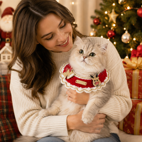 Christmas Pet Collar（Bell-shaped deer） Knitted Festive Dog Cat Collar Red Green Adjustable Soft Lightweight Holiday Pet Accessories for Small Dogs and Cats  Party Wear