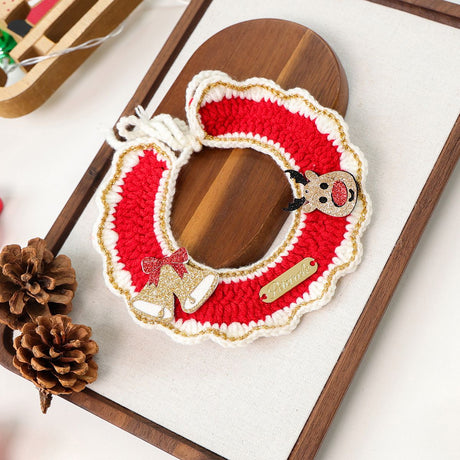 Christmas Pet Collar（Bell-shaped deer） Knitted Festive Dog Cat Collar Red Green Adjustable Soft Lightweight Holiday Pet Accessories for Small Dogs and Cats  Party Wear