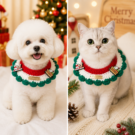 Christmas Pet Collar（Snowman, deer, old man） Knitted Festive Dog Cat Collar Red Green Adjustable Soft Lightweight Holiday Pet Accessories for Small Dogs and Cats  Party Wear