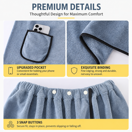 Men's Bath Wrap Microfiber Quick Dry Absorbent Adjustable Snap Closure Navy blue Bath Towel Wrap Lightweight Bathroom Spa Gym Travel Use 70x150cm Comfortable Fit