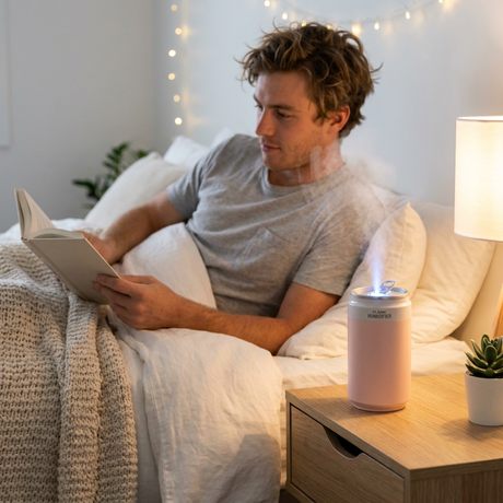 Pink USB Rechargeable Humidifier Aroma Diffuser Mini Can Mist Maker Portable Car Home Desktop Air Moisturizer with LED Light