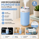 Blue USB Rechargeable Humidifier Aroma Diffuser Mini Can Mist Maker Portable Car Home Desktop Air Moisturizer with LED Light