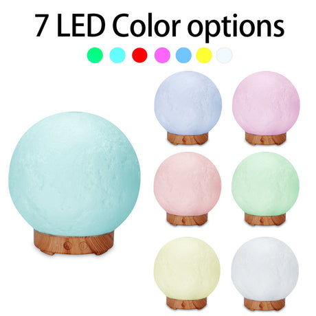 Moon Light Humidifier Aroma Diffuser (Dark wood grain base) with LED Night Light, USB Desktop Essential Oil Diffuser Cool Mist Maker for Bedroom Office Home Relaxation