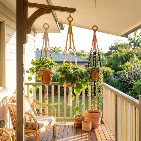 Handmade Plant Hanger Set 3 PCS, Boho Macrame Hanging Planter Basket with Cotton Rope Woven Design, Indoor Outdoor Plant Holder for Balcony Garden Home Decor, Natural Greenery Display