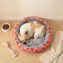 Round Pet Bed for Small Dogs and Cats, Soft Plush Calming Cat Bed with Strawberry Pattern, Cozy Washable Puppy Sleeping Mat, Non Slip Bottom Pet Cushion for Indoor Home Use(Diameter: 45cm)