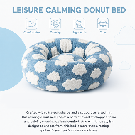 Small Medium Pet Donut Bed (Coffee plaid)-60cm outer diameter, Soft Plush Round Dog Bed and Cat Bed with Raised Rim, Cozy Calming Pet Sleeping Cushion, Checkered Washable Puppy Bed for Indoor Small Dogs Cats and Kittens