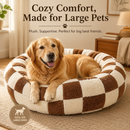 Medium Large Pet Donut Bed (Coffee plaid)-100cm outer diameter, Soft Plush Round Dog Bed and Cat Bed with Raised Rim, Cozy Calming Pet Sleeping Cushion, Checkered Washable Dog Bed for Medium Large Dogs and Cats